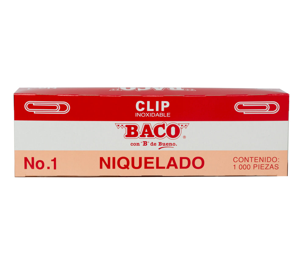 Clip | Niquelado - #1 | BACO | 10 cajas c/ 1000 piezas c/u