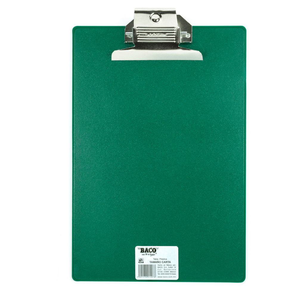 tabla de plástico con broche metálico tamaño carta de baco