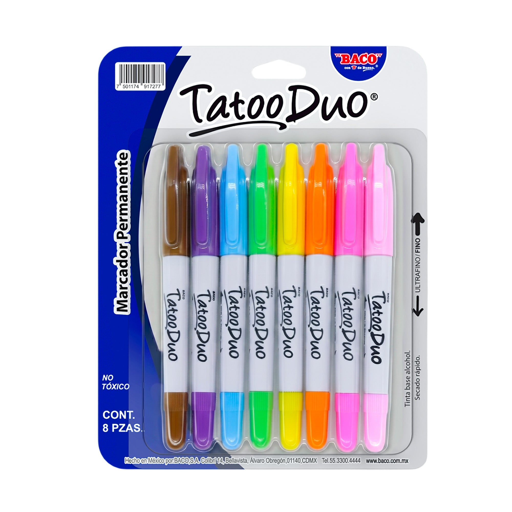 Marcador Permanente Tatoo Duo Blist. C/8 Cf-Nj-Am-Fs-Rs-Ac-Vc-Md