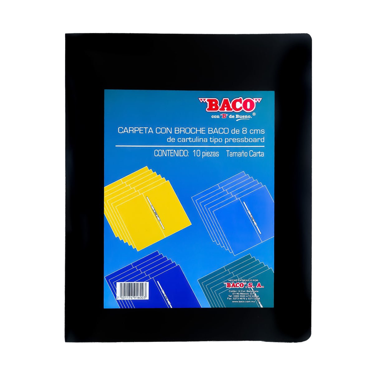 Carpeta Carta con Broche B-182 Negro BACO 10 pzs