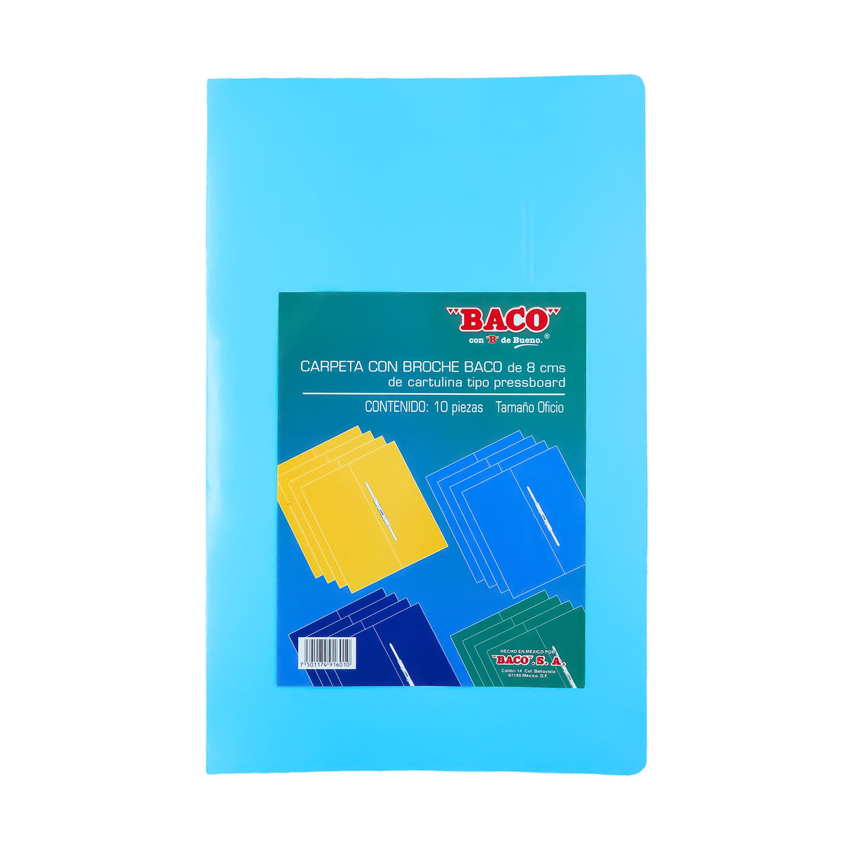 Carpeta Oficio con Broche B-182 Azul Claro BACO 10 pzs