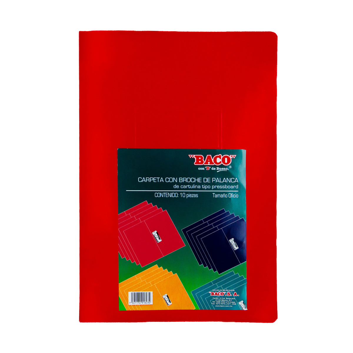 Carpeta Oficio con Broche Palanca Rojo BACO 10 pzs