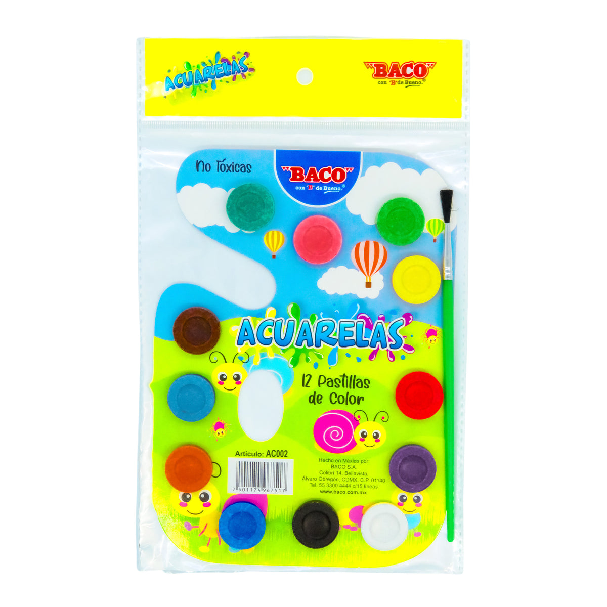 Acuarelas Escolares BACO 12 Colores y Pincel