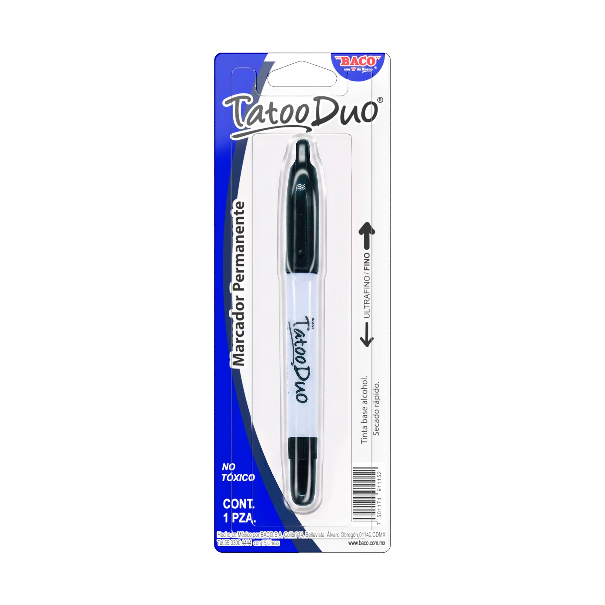 Marcador Permanente Tatoo Duo Negro Blist. C/1