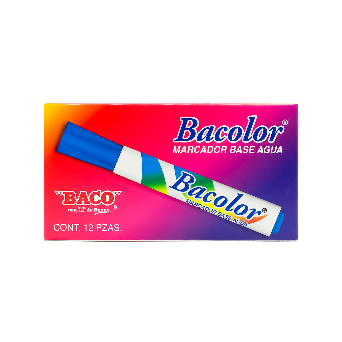 Marcador Base Agua Bacolor BACO Negro 12 pzs