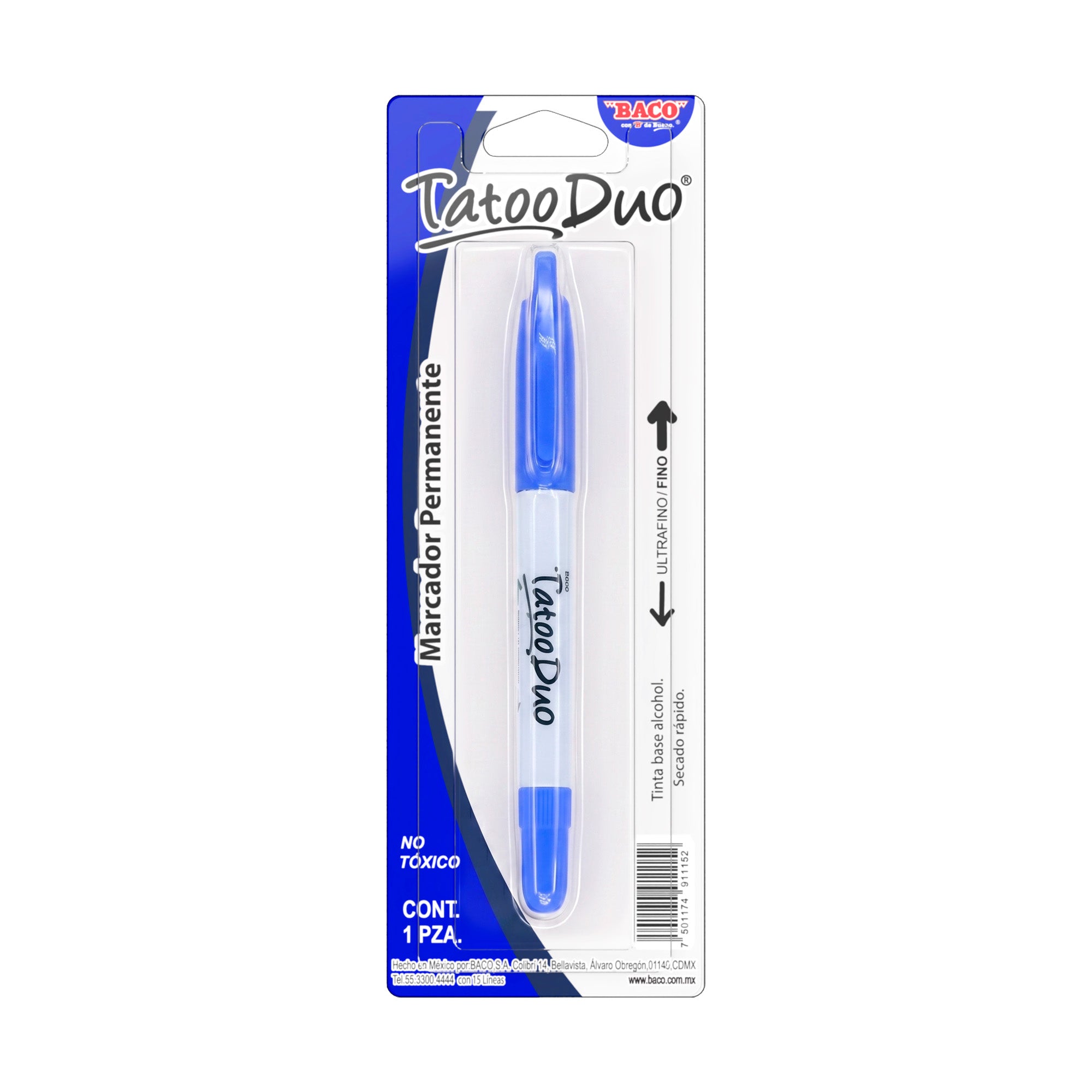 Marcador Permanente Tatoo Duo Azul Blist. C/1