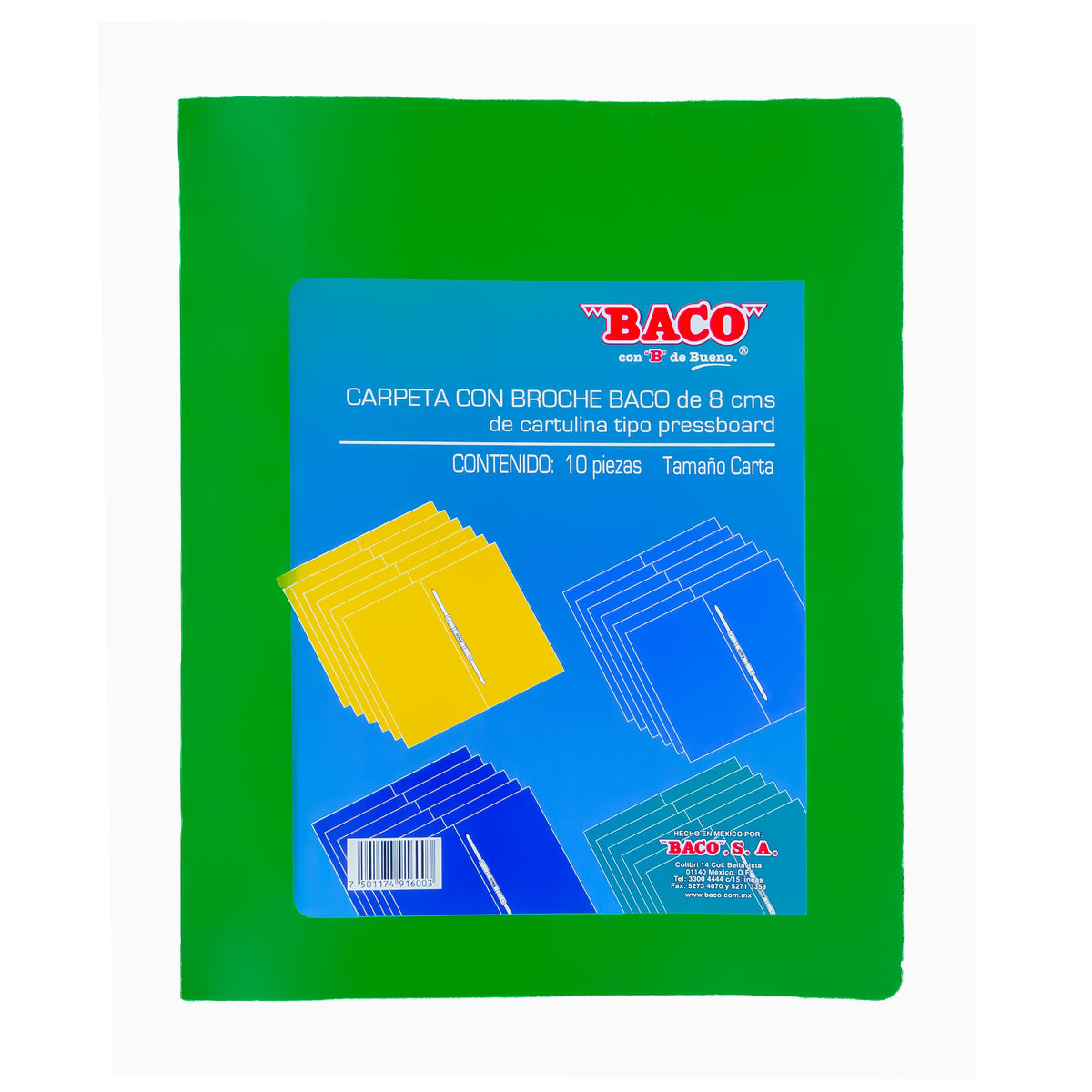 Carpeta Carta con Broche B-182 Verde Obscuro BACO 10 pzs