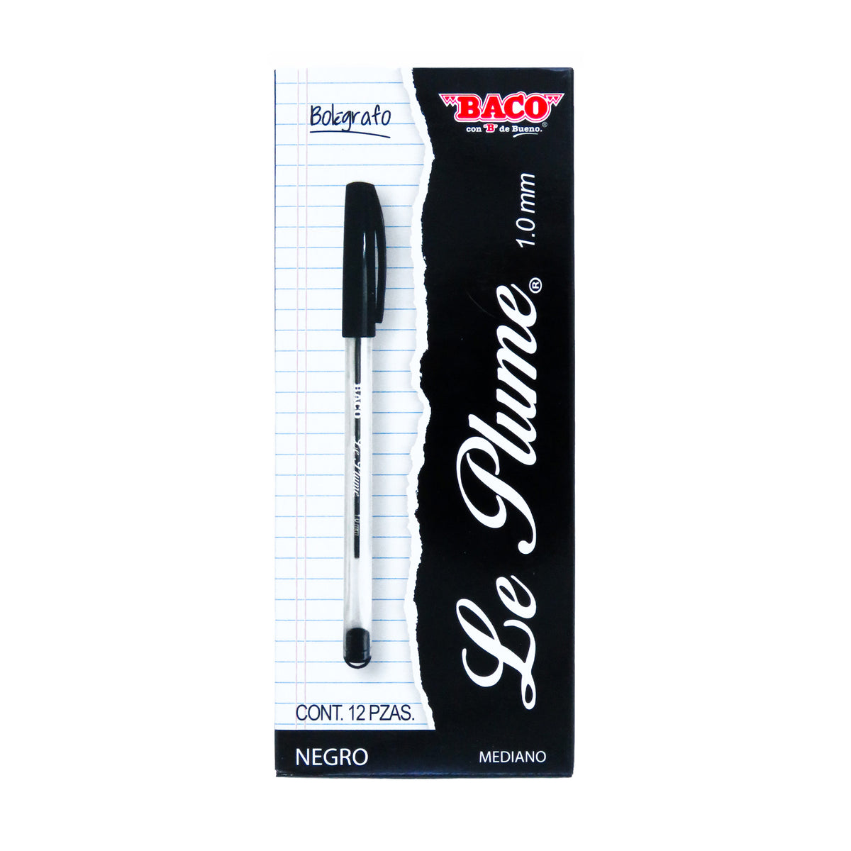 Bolígrafo Le Plume Negro BACO 12 piezas