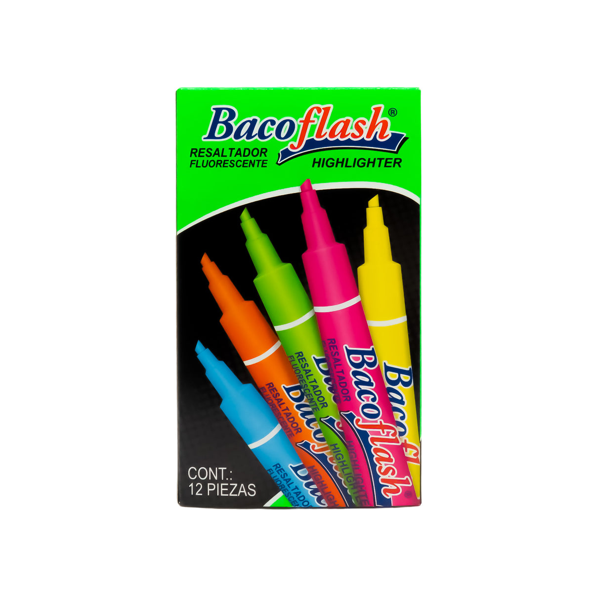 Resaltador Bacoflash Verde BACO Caja con 12 piezas