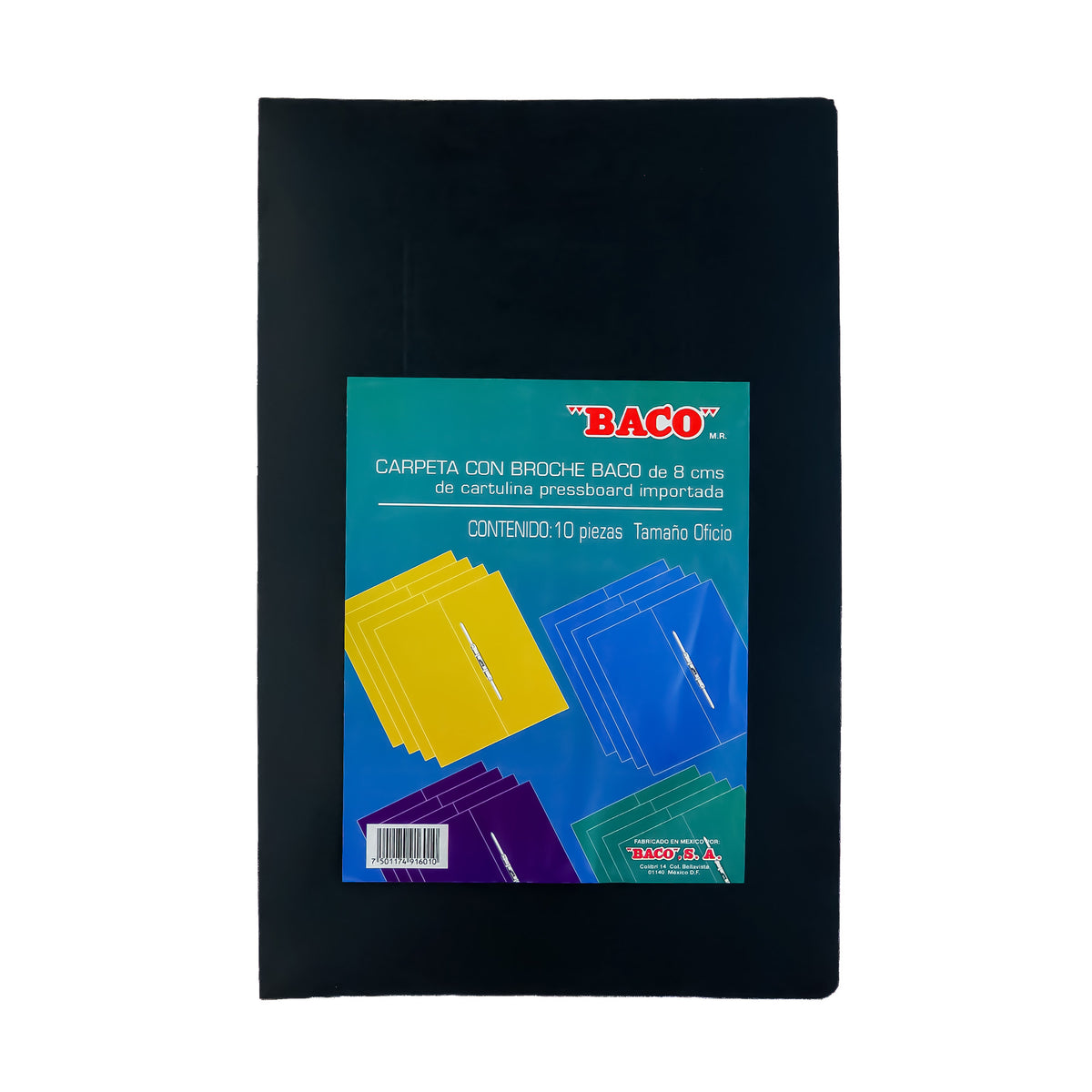 Carpeta Oficio con Broche B-182 Negro BACO 10 pzs