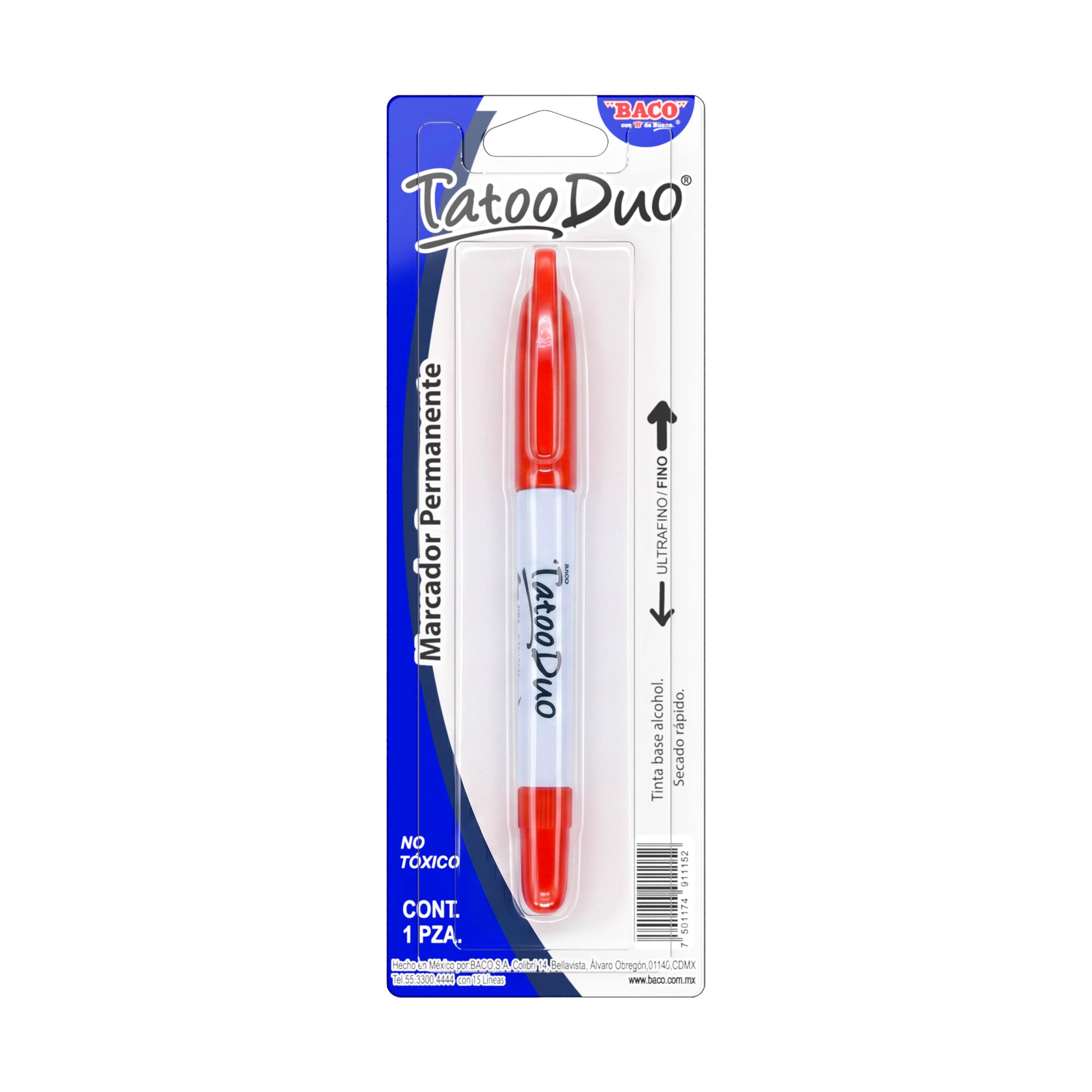 Marcador Permanente Tatoo Duo Rojo Blist. C/1