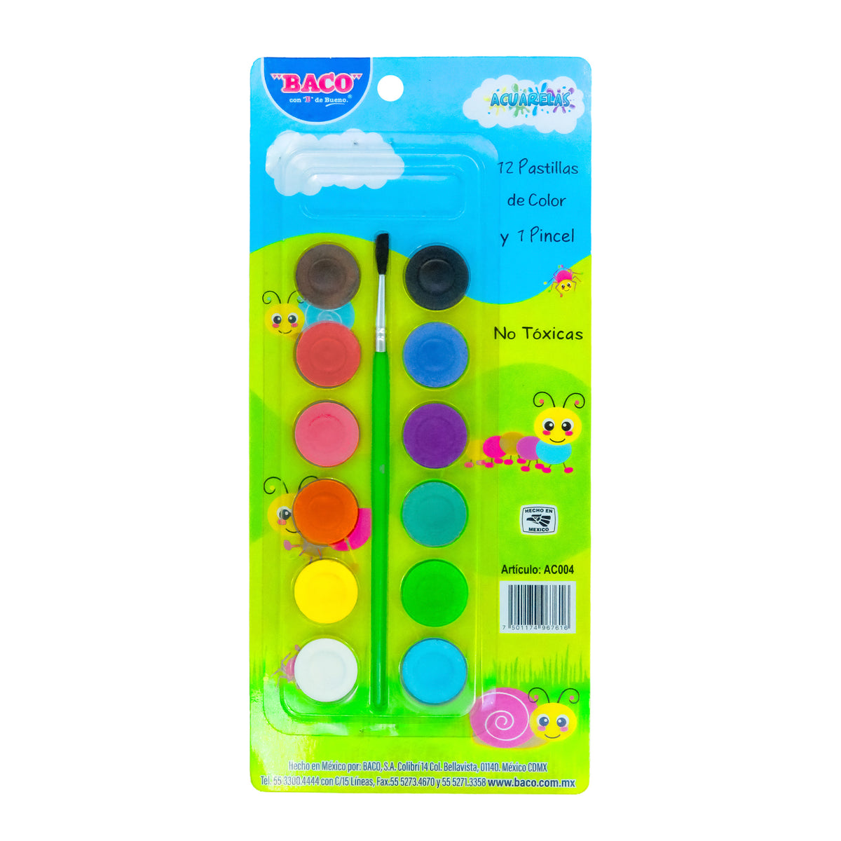 Acuarelas Escolares BACO 12 Colores y Pincel