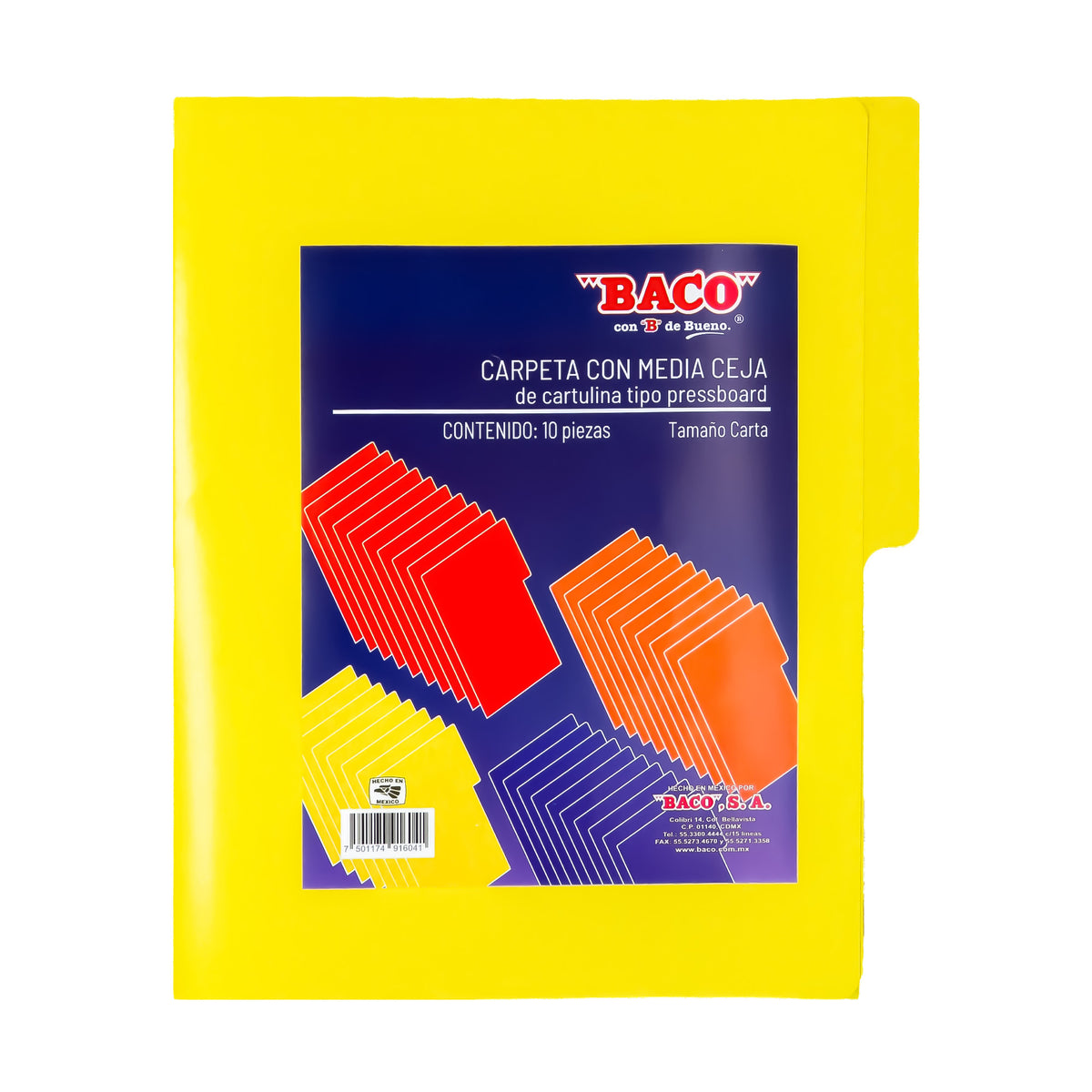Carpeta Carta 1/2 Ceja Amarillo BACO 10 pzs