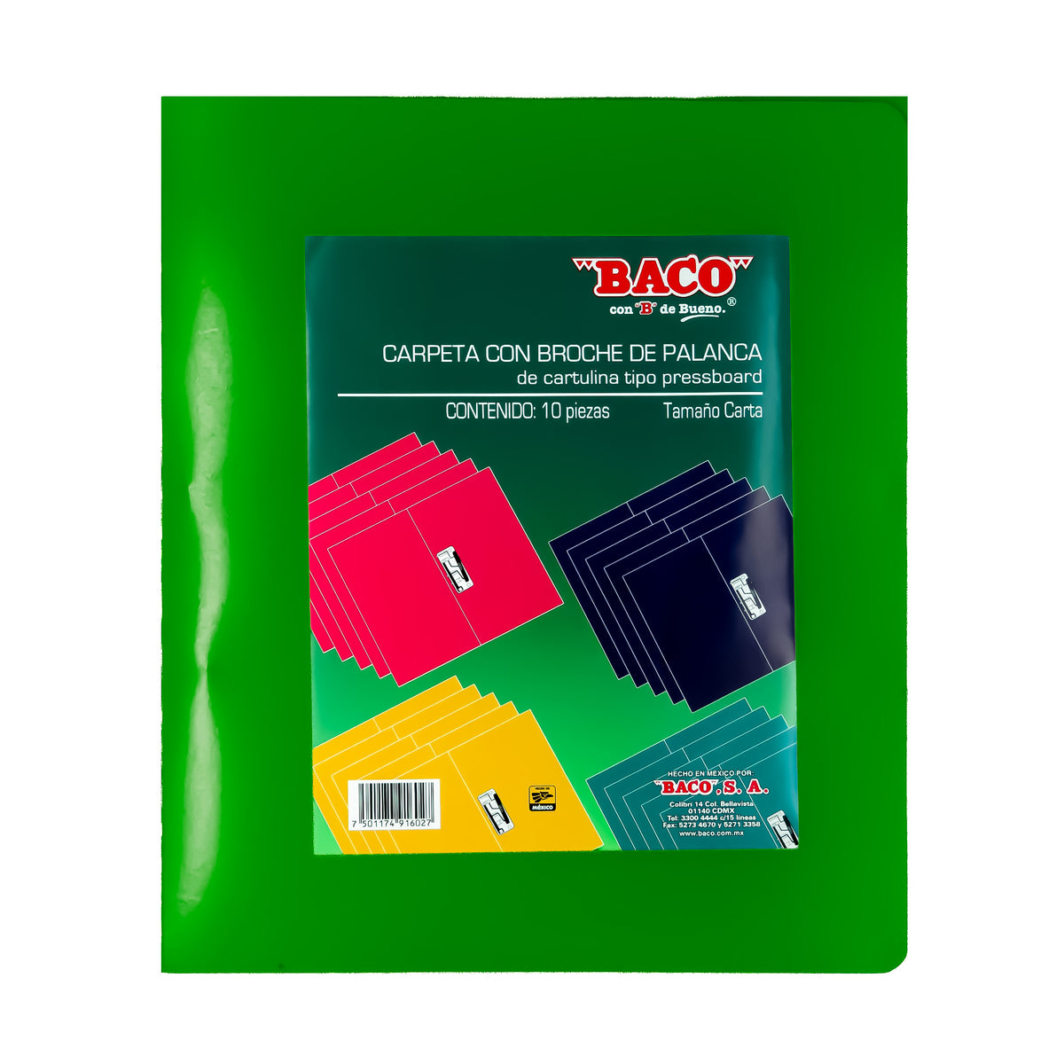 Carpeta Carta con Broche Palanca Verde Obscuro BACO 10 pzs
