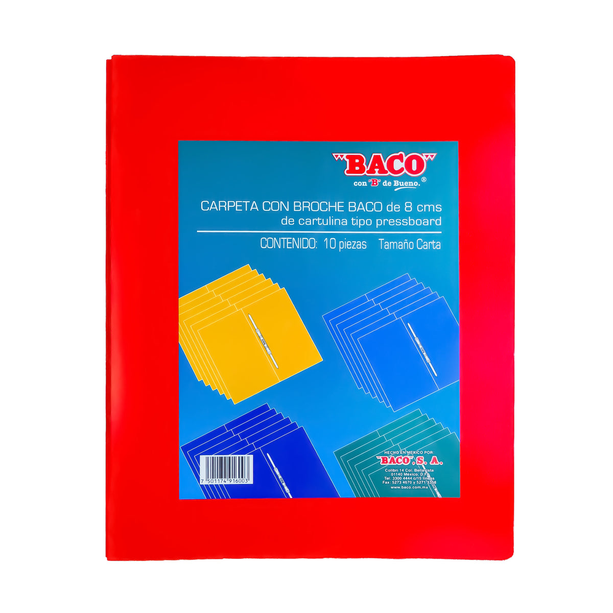 Carpeta Carta con Broche B-182 Rojo BACO 10 pzs