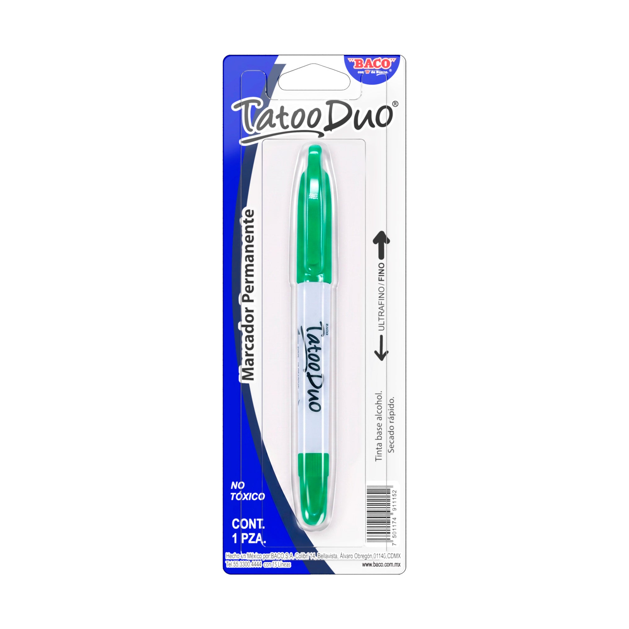 Marcador Permanente Tatoo Duo Verde Blist. C/1