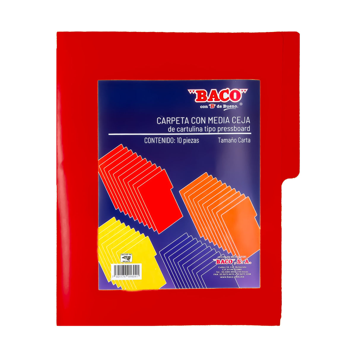Carpeta Carta 1/2 Ceja Rojo BACO 10 pzs