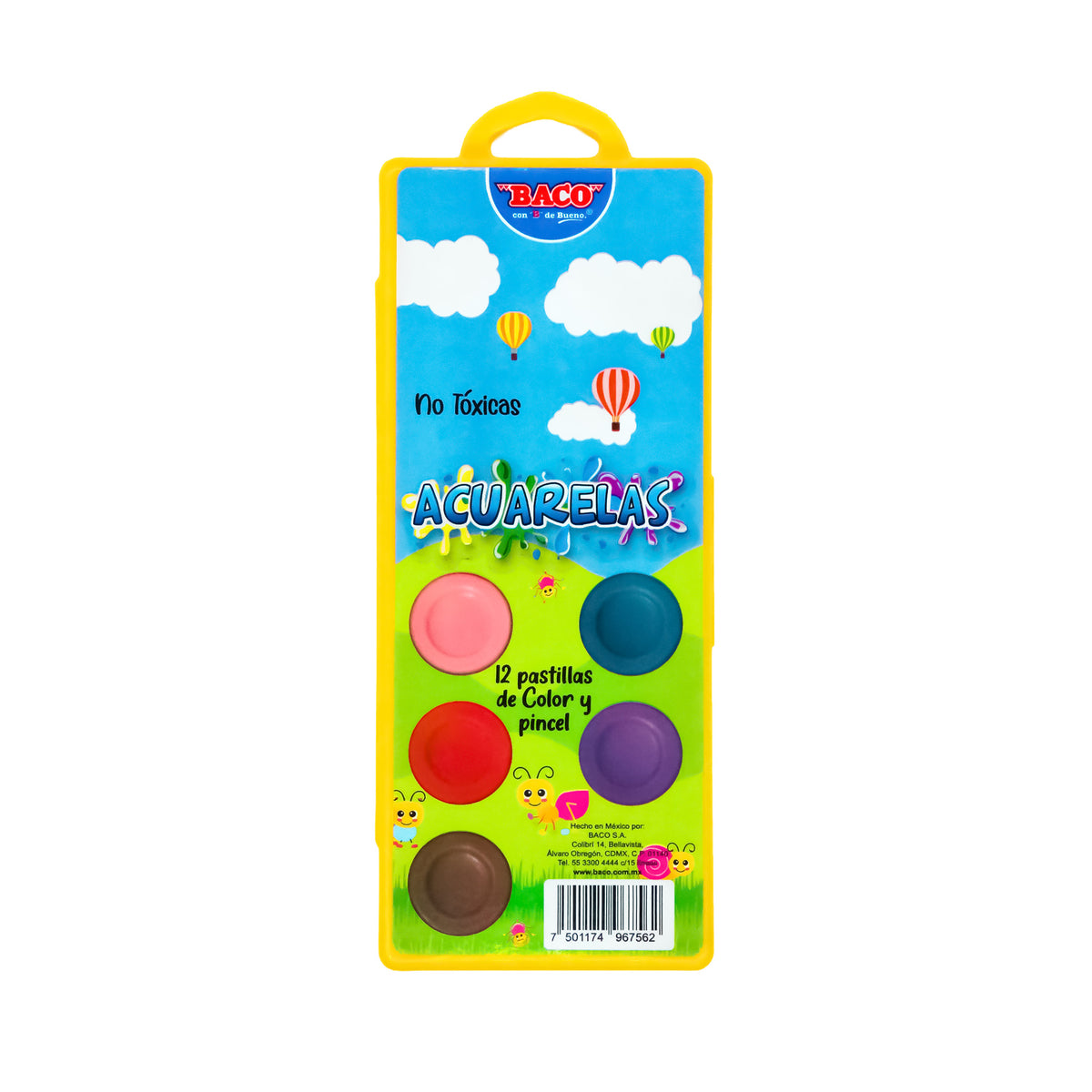 Acuarelas Escolares Estuche BACO 12 Colores y Pincel