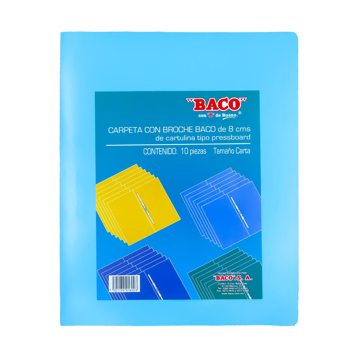 Carpeta Carta con Broche B-182 Azul Claro BACO 10 pzs