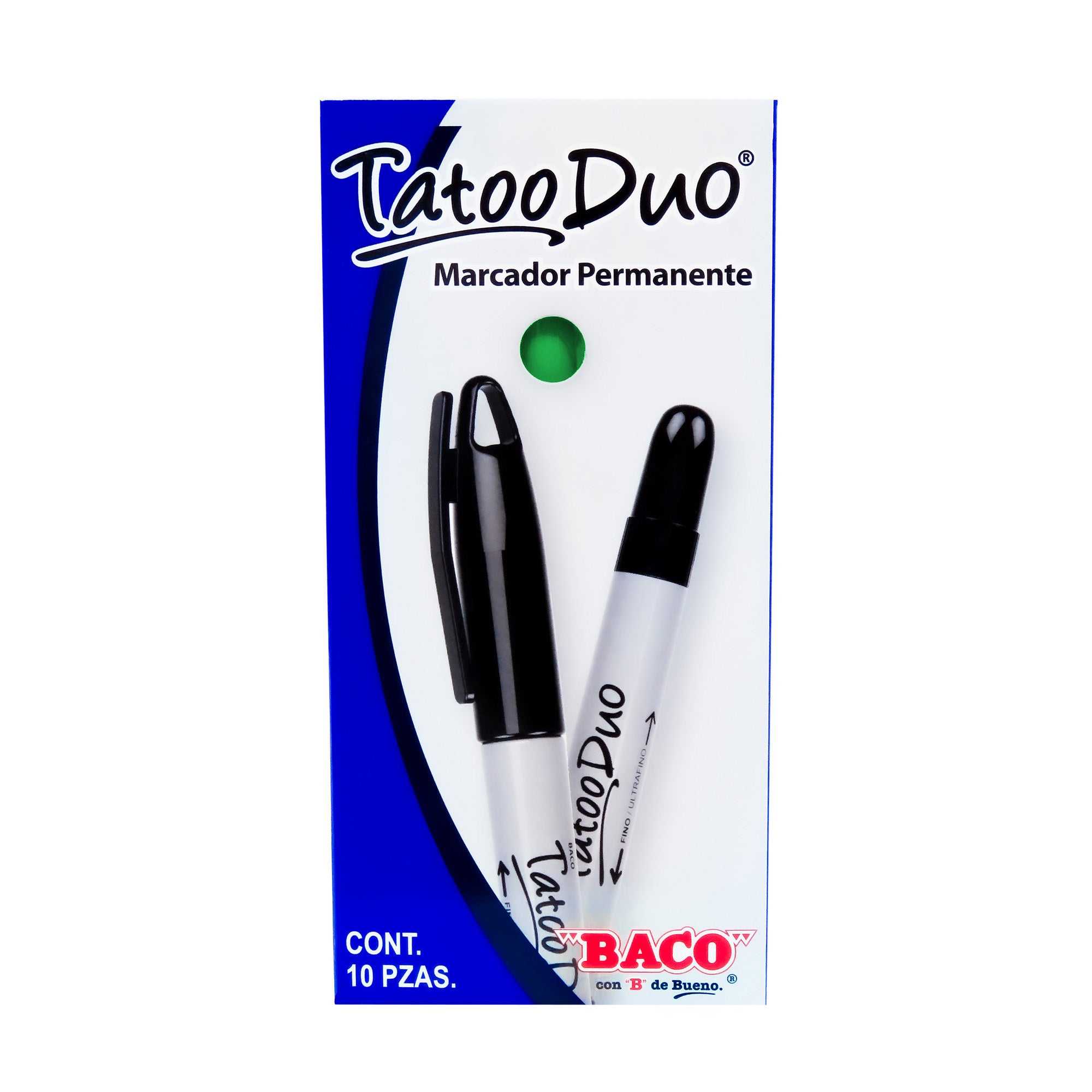 Marcador Permanente Tatoo Duo Verde | Caja /10
