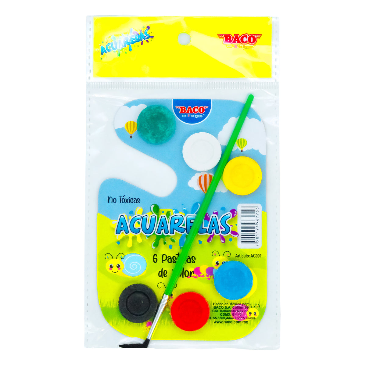 Acuarelas Escolares BACO 6 Colores y Pincel