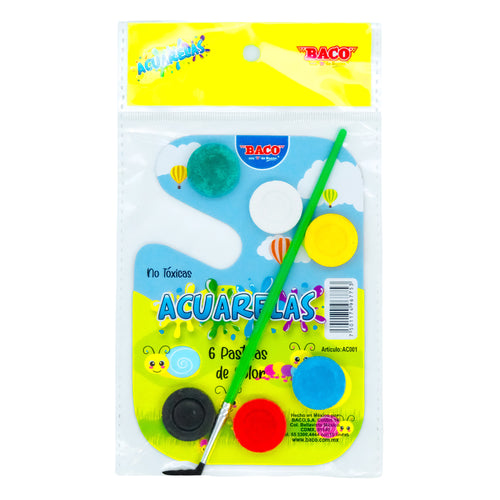 Acuarelas Escolares BACO 6 Colores y Pincel