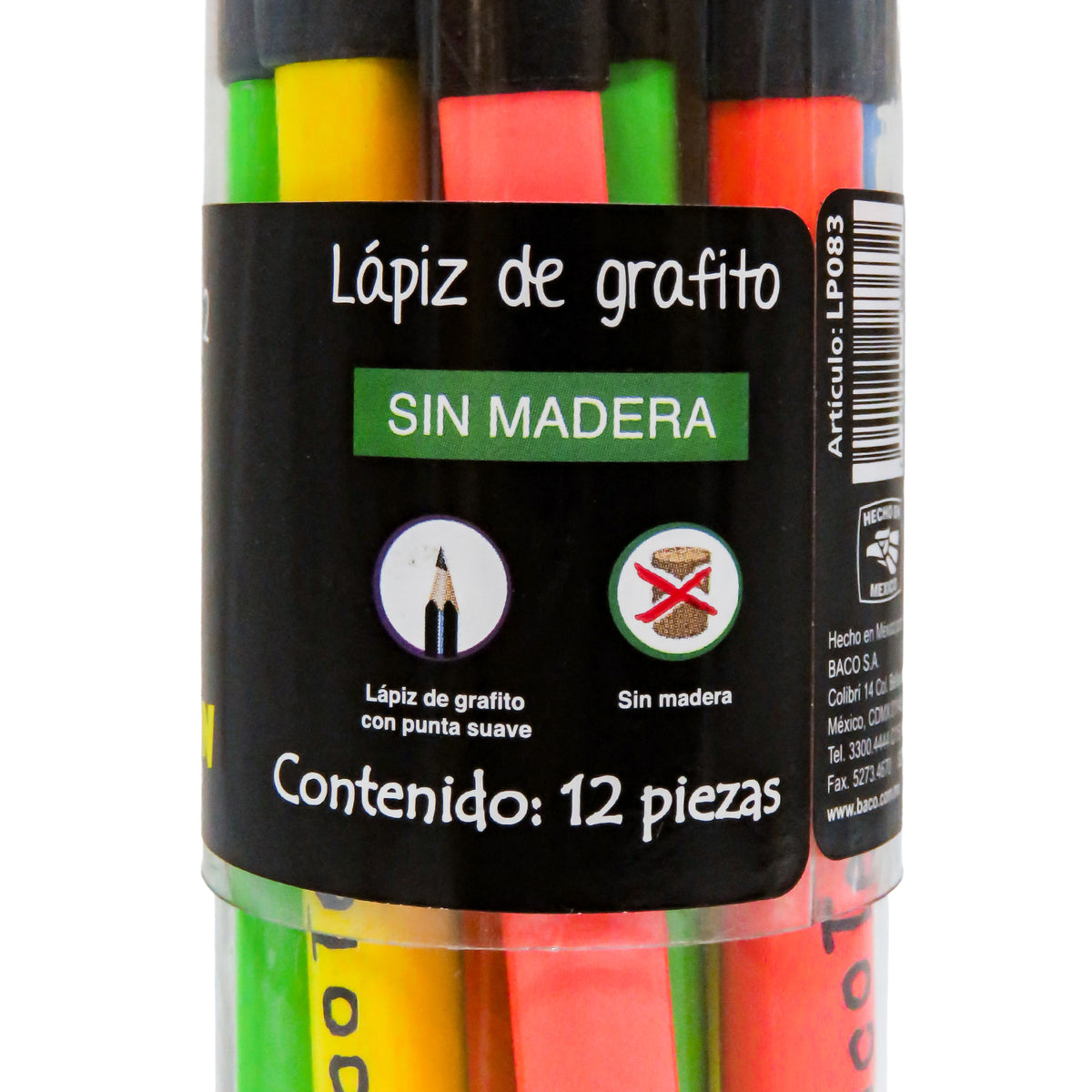 Lápiz de Grafito Bacoteacher Neón HB/2 BACO 12 pzas
