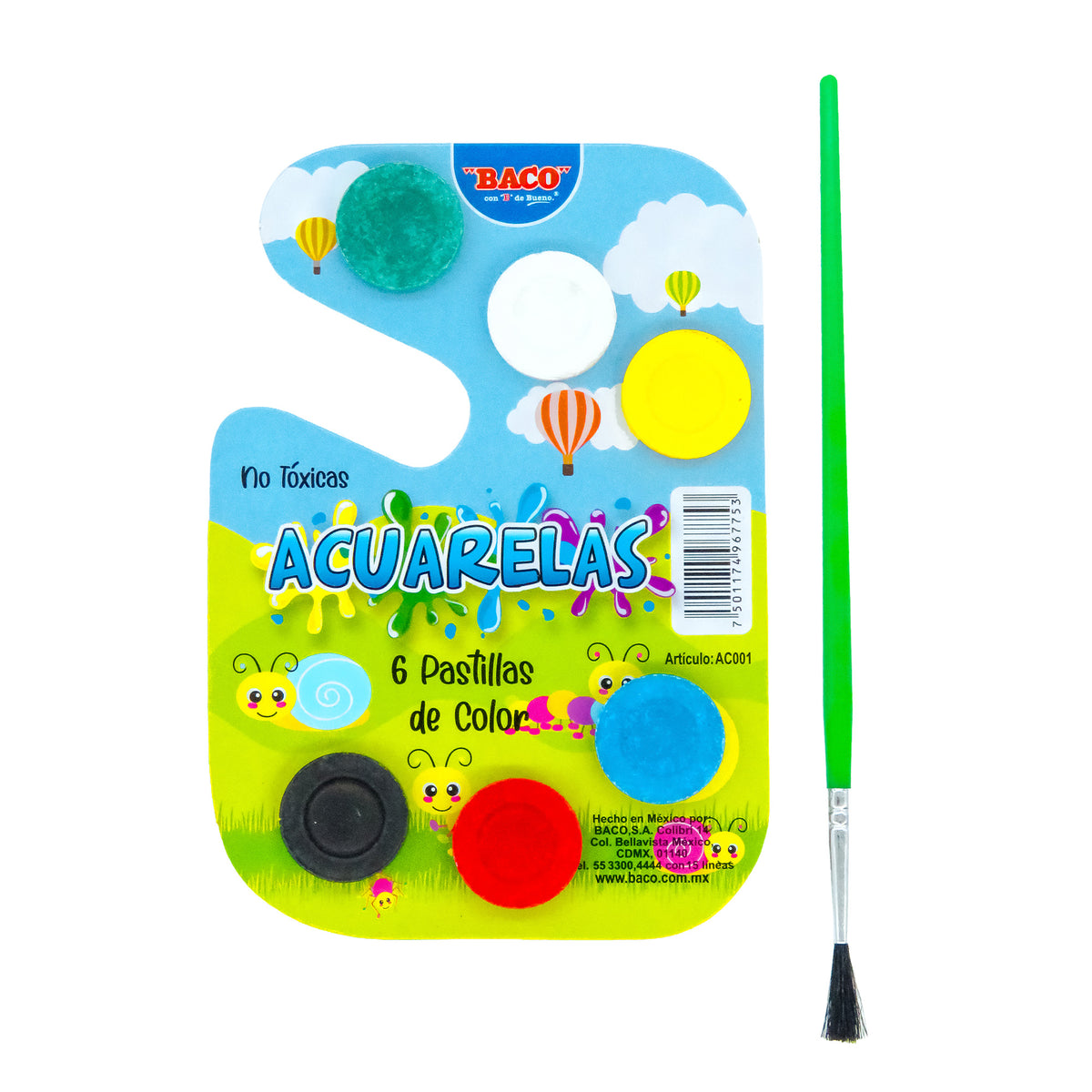 Acuarelas Escolares BACO 6 Colores y Pincel