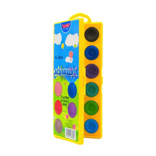 Acuarelas Escolares Estuche BACO 12 Colores y Pincel