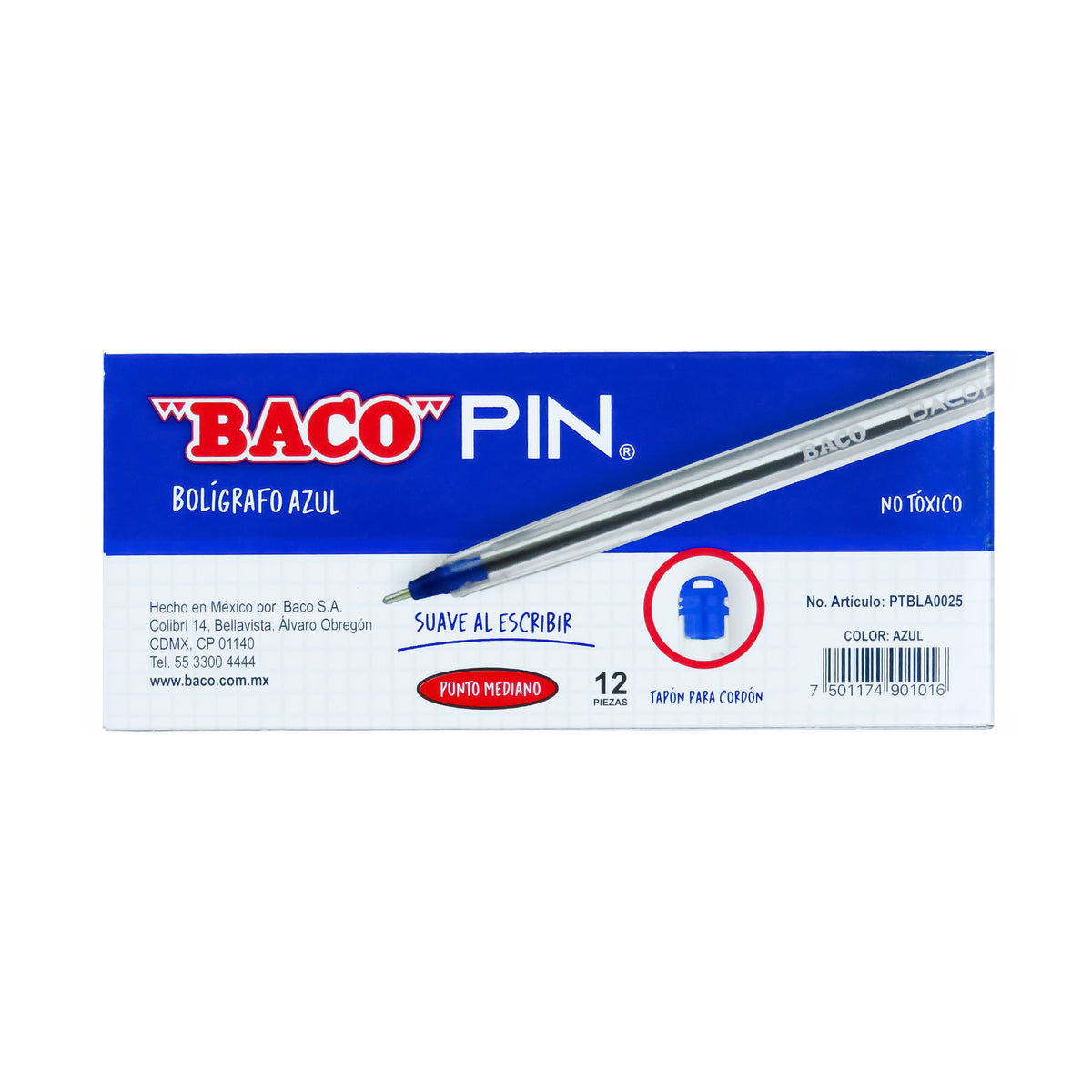 Bolígrafo Bacopin Azul Baco caja C/12 piezas