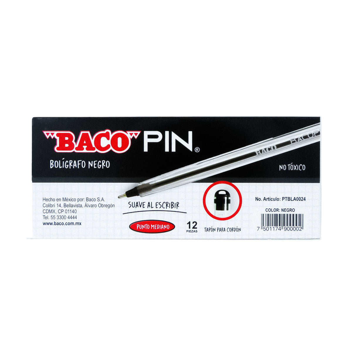 Bolígrafo Bacopin Negro Baco caja C/12 piezas