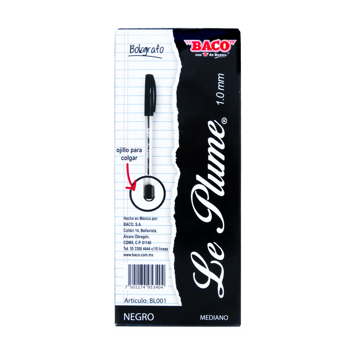 Bolígrafo Le Plume Negro BACO 12 piezas