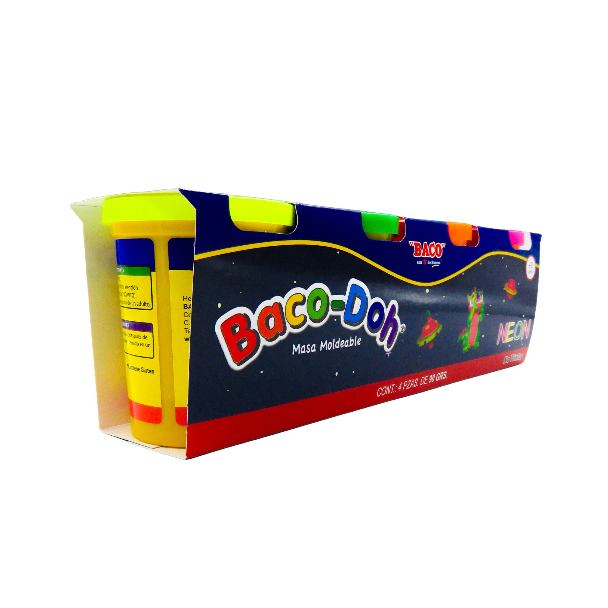 Masa Moldeable Neón Baco-Doh BACO 1 Fajilla con 4 piezas