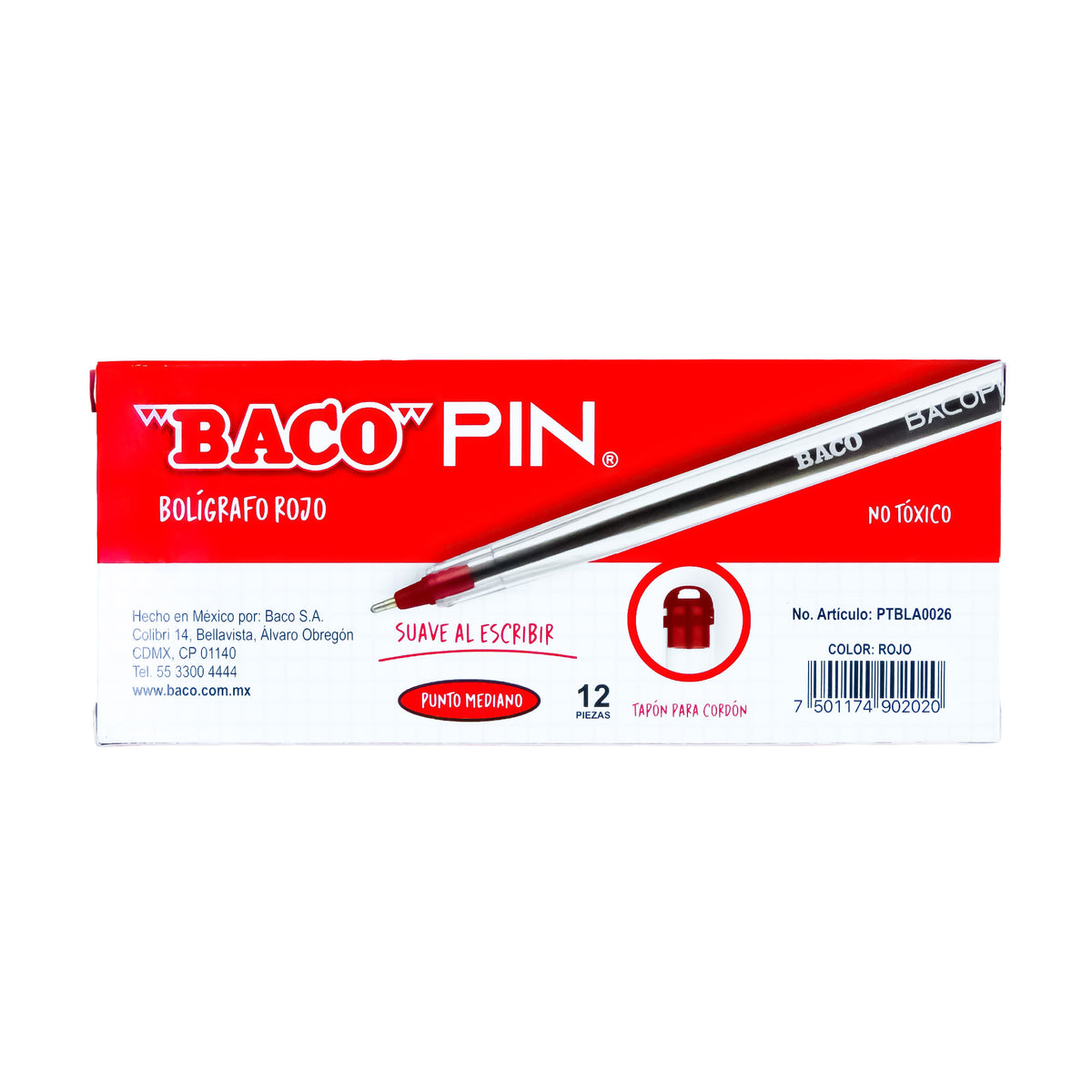 Bolígrafo Bacopin Rojo Baco caja C/12 piezas