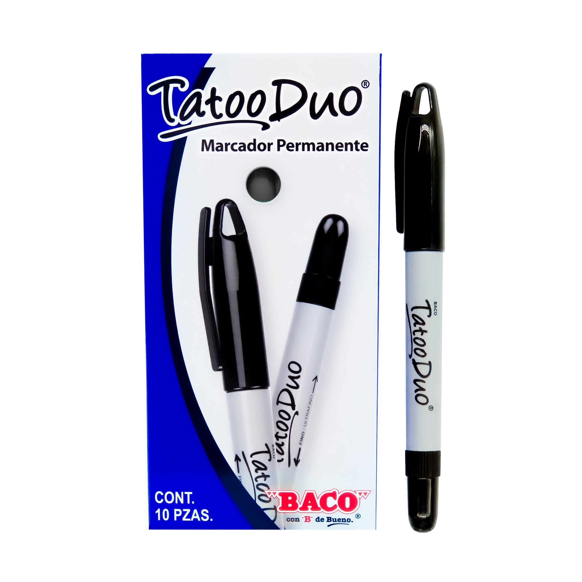 Marcador Permanente Tatoo Duo Negro | Caja /10