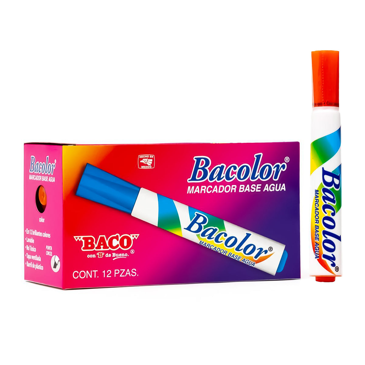 Marcador Base Agua Bacolor BACO Naranja 12 pzs