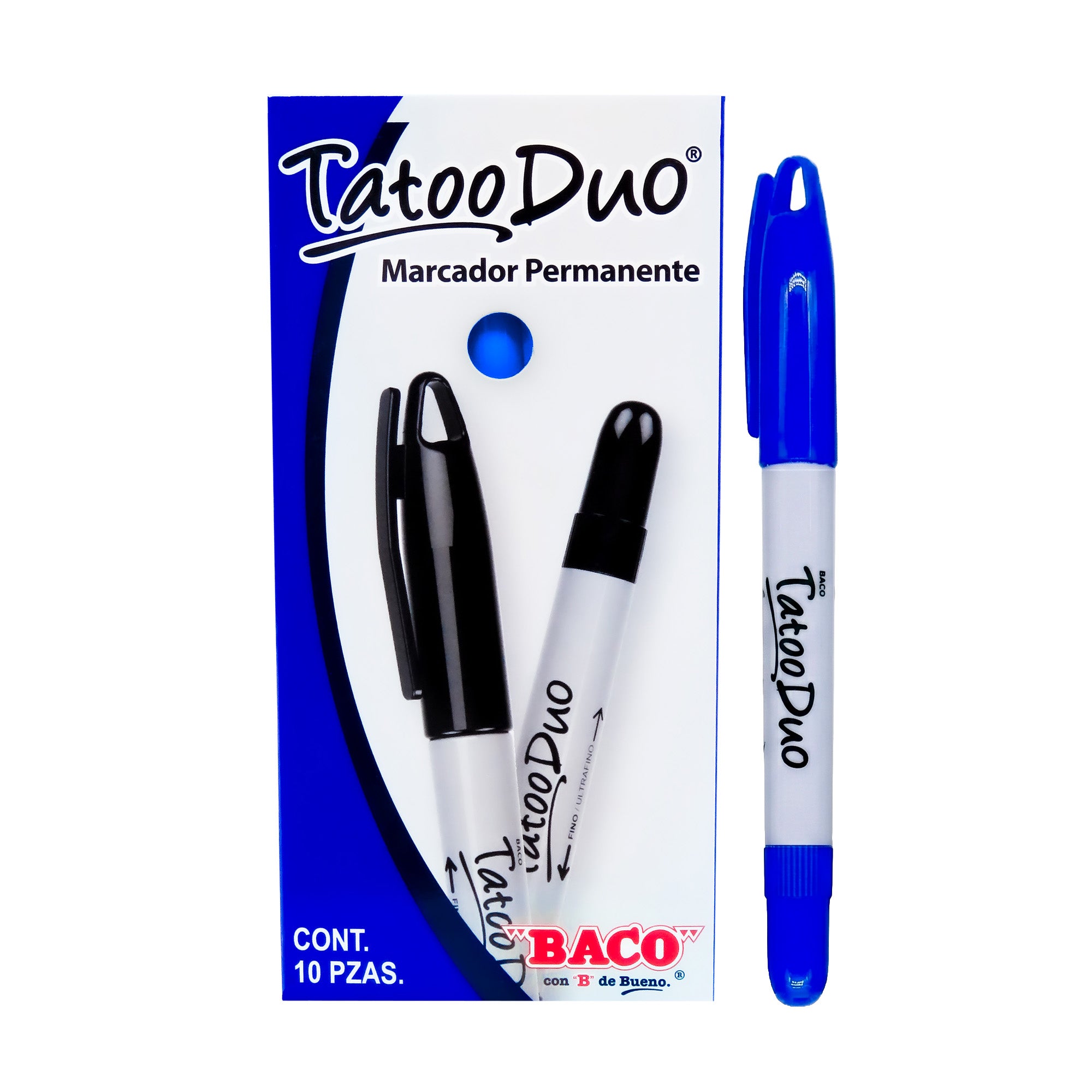 Marcador Permanente Tatoo Duo Azul | Caja /10