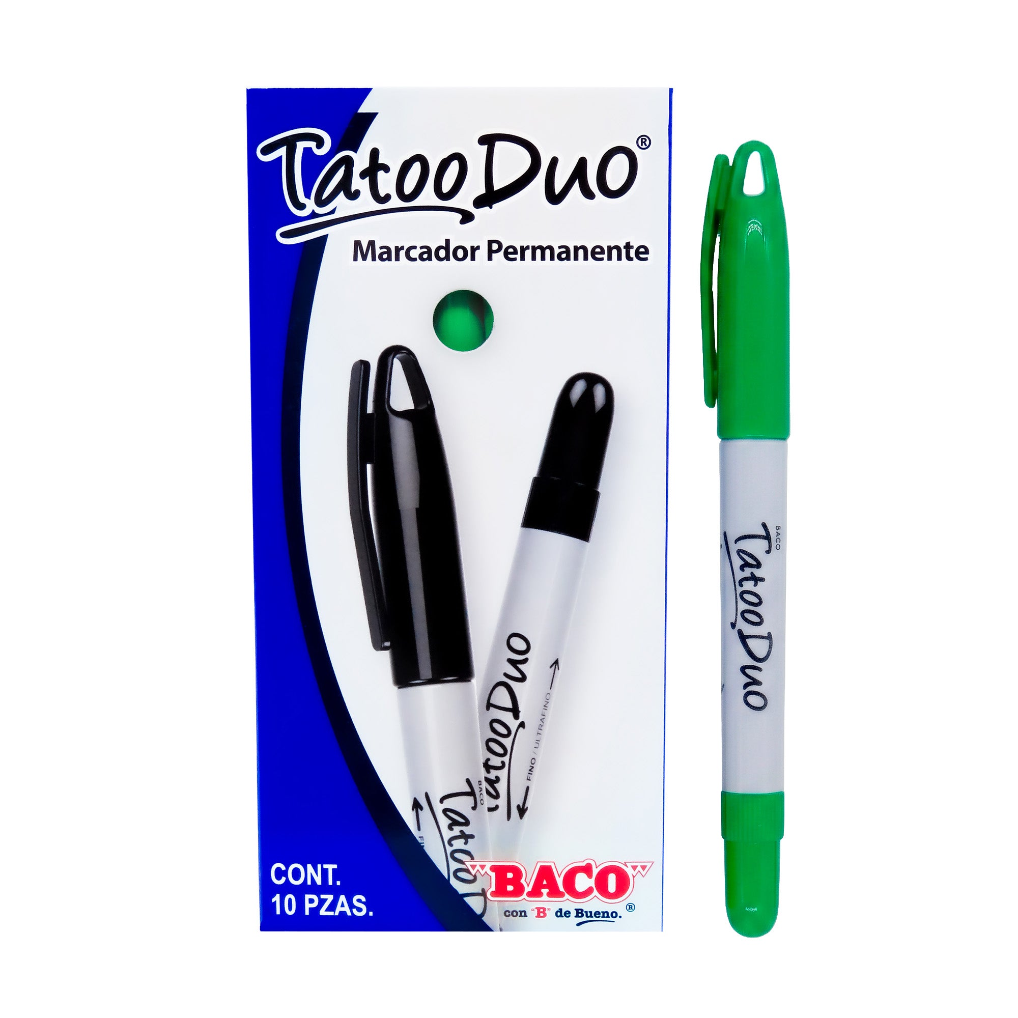 Marcador Permanente Tatoo Duo Verde | Caja /10