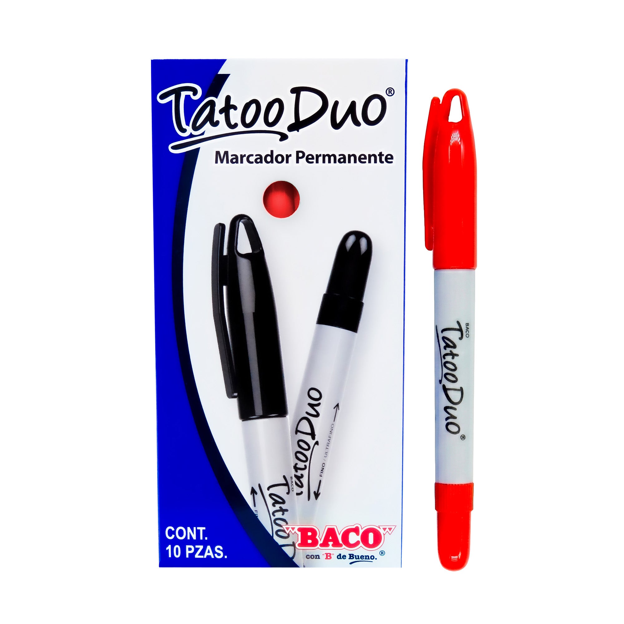 Marcador Permanente Tatoo Duo Rojo | Caja /10