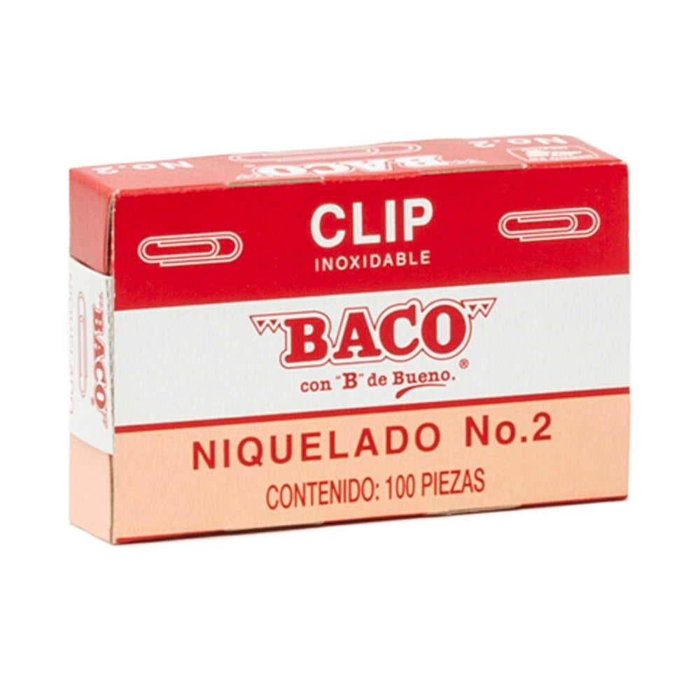 Clip | Niquelado - #2 | BACO | caja c/ 100 piezas c/u