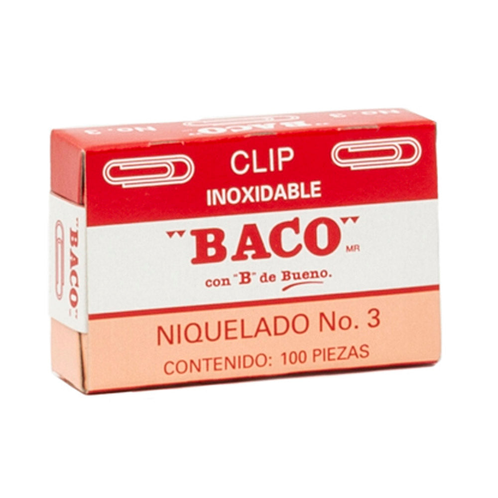 Clip | Niquelado - #3 | BACO | caja c/ 100 piezas c/u