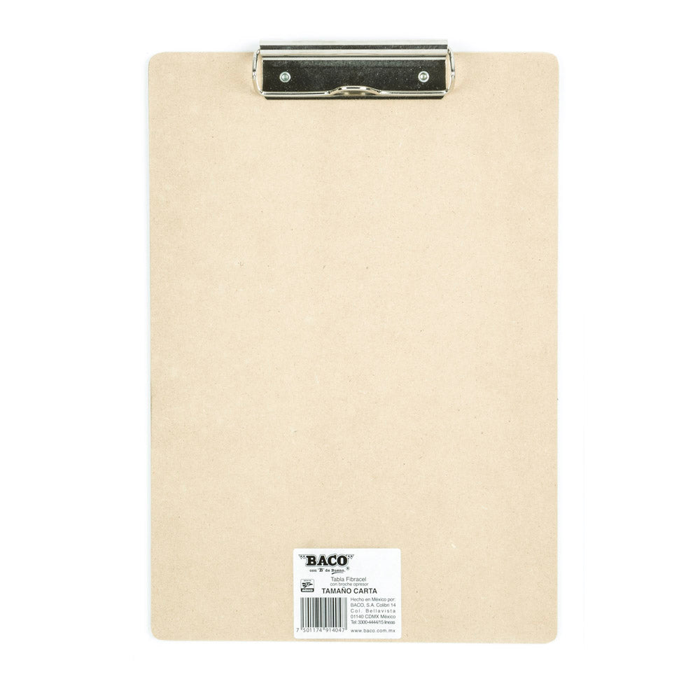 Tabla Fibracel Con Broche Alambre | Tamaño Carta | BACO | Caja con 1 pieza
