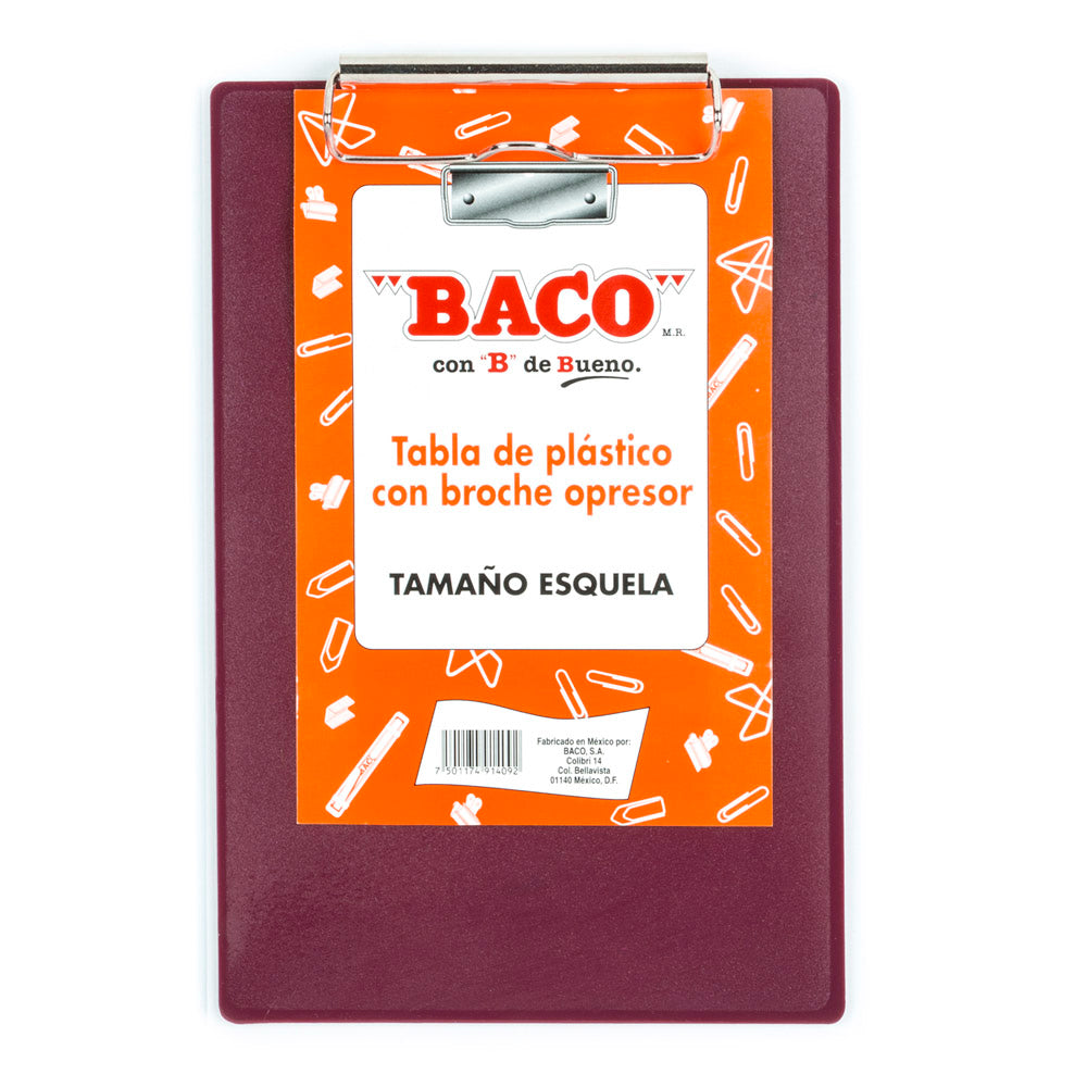 Tabla de Plástico con Broche Alambre | Tamaño Esquela | BACO | 1 pieza
