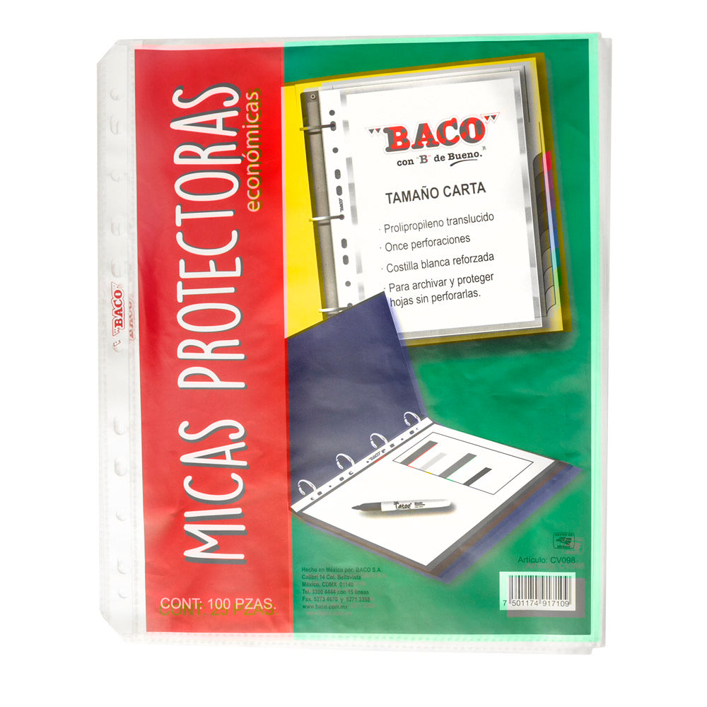 Protector De Hojas | Tamaño Carta | BACO | 100 piezas