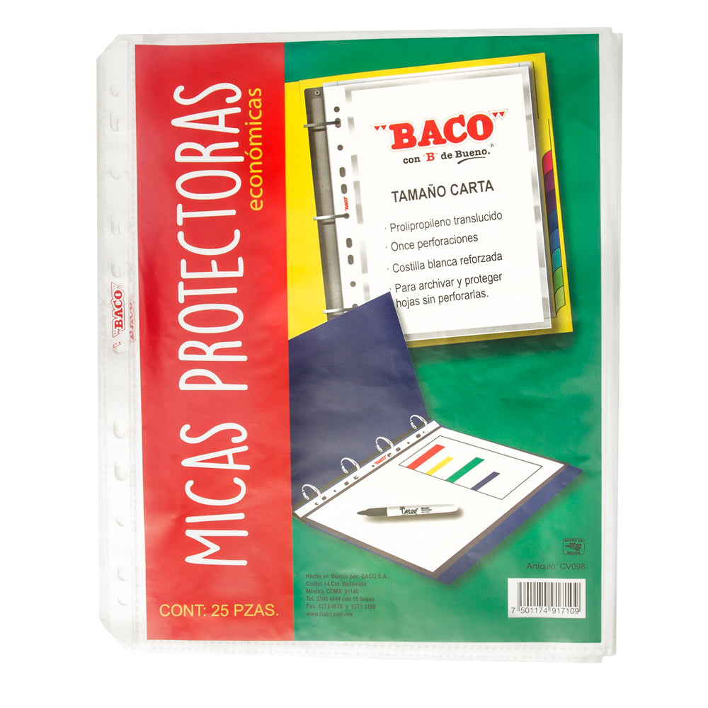 Protector De Hojas | Tamaño Carta | BACO | 25 piezas