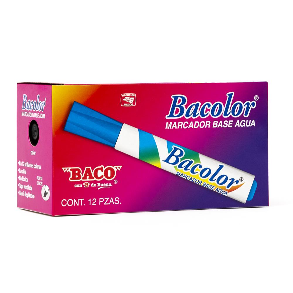 Marcador Base Agua Bacolor | BACO | Negro | 12 pzs