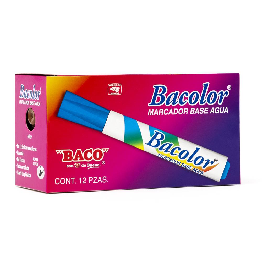 Marcador Base Agua Bacolor | BACO | Café | 12 piezas