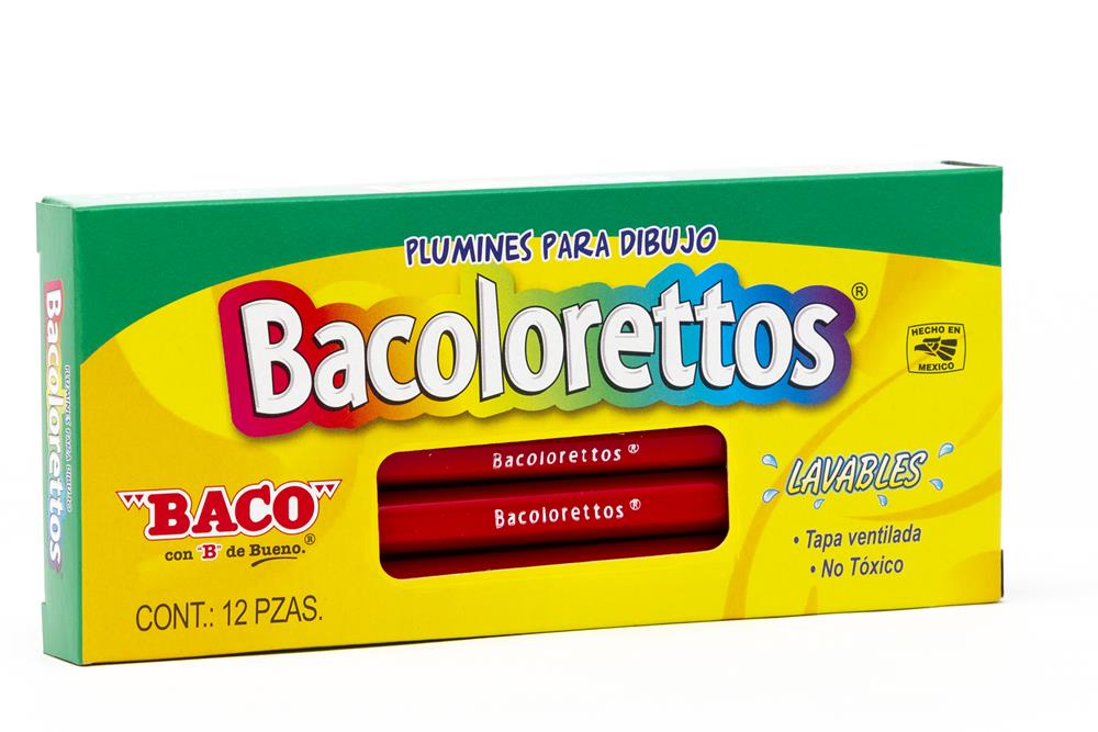 Marcador Base Agua Bacoloretto | Punto Fino | BACO | Rojo | 12 pzas