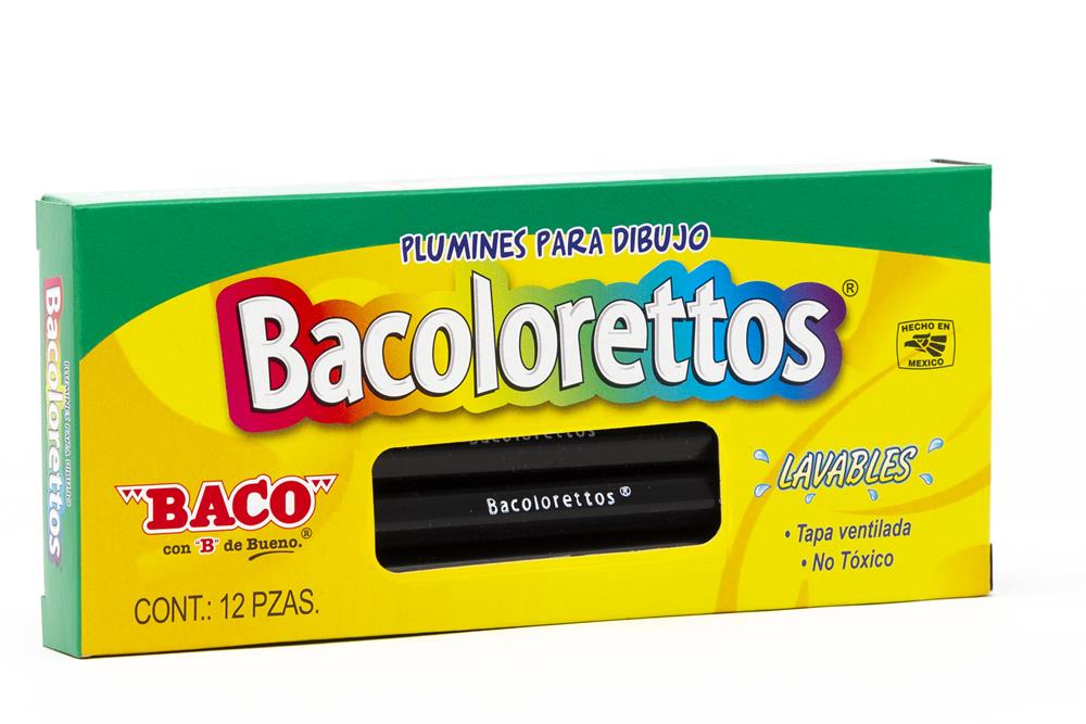 Marcador Base Agua Bacoloretto | Punto Fino | BACO | Negro | 12 pzas
