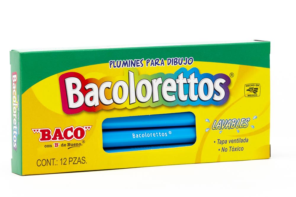 Marcador Base Agua Bacoloretto | Punto Fino | BACO | Azul Claro | 12 pzas